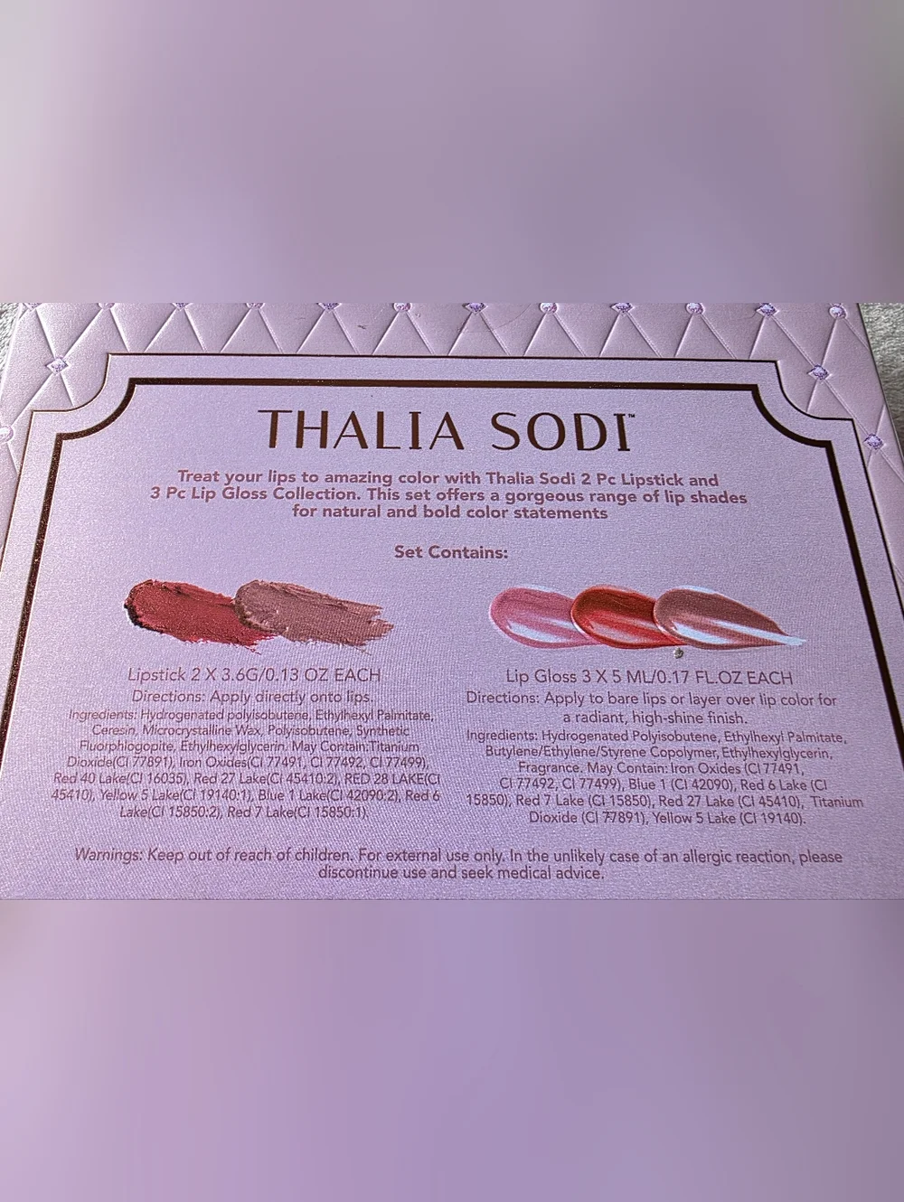 Thalia Sodi Charmed Kisses 2-piece lipstick and 3-piece lip gloss collection.